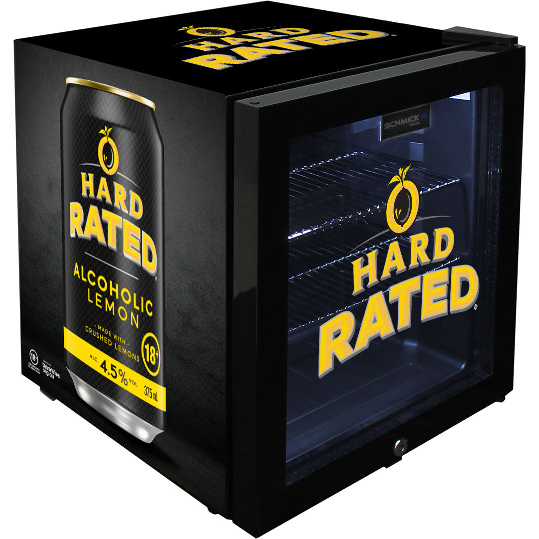 hard rated Hard Rated branded Glass Door Mini Bar Fridge With Lock - 38 Cans - Model SC50AB-HR | Retrocade - Image 2