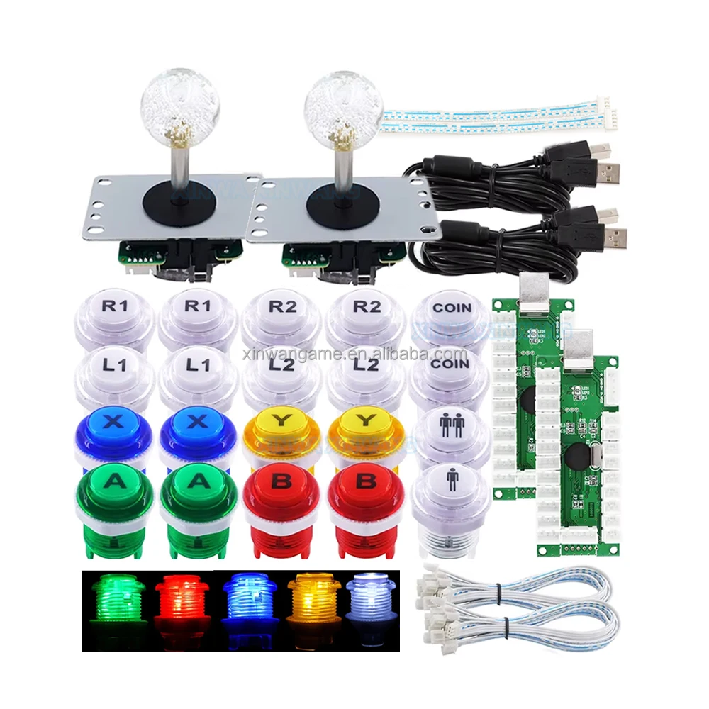 Sanwa-Style LED Arcade Kit with 1P or 2P USB Options