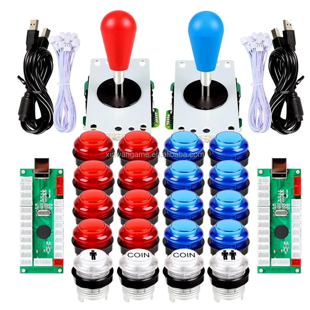 2-Player Clear LED Arcade Joystick Kit for PC