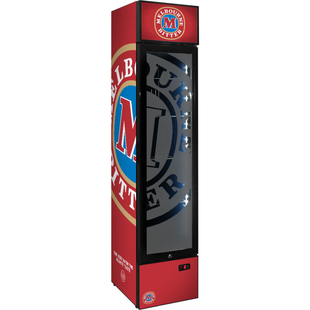 melbourne bitter Melbourne Bitter Branded Skinny Upright Bar Fridge - Model SS-P160-MB | Retrocade