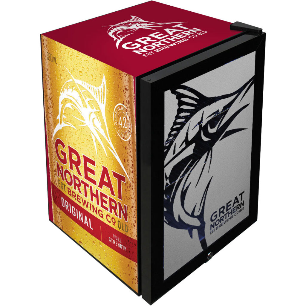 great northern Great Northern Original Branded Glass Door Bar Fridge With Cool Frosted Door Logo - Model SC70-B-ORIG | Retrocade