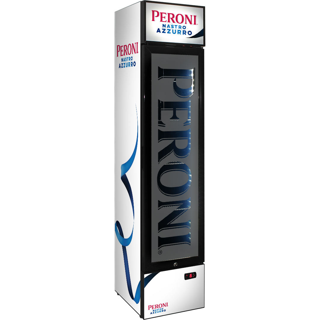 peroni Peroni Branded Skinny Upright Bar Fridge - Model SS-P160-PERONI | Retrocade