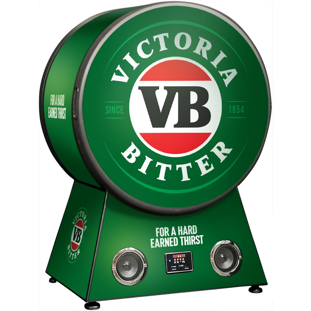 victoria bitter Round Shaped VB Bar Fridge With Blue Tooth And Speakers Makes A Great Gift Idea - Model RF-42-VB-V1 | Retrocade