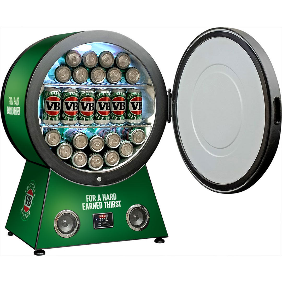 victoria bitter Round Shaped VB Bar Fridge With Blue Tooth And Speakers Makes A Great Gift Idea - Model RF-42-VB-V1 | Retrocade - Image 3