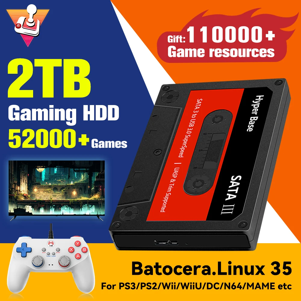 Batocera 2TB Game HDD 52,000+ Games PS3 PS2 Wii MAME