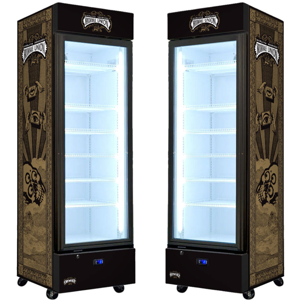 brookvale union Brookvale Union Upright Quiet Running Black Glass Door Bar Fridge - Model SC372B-BVU | Retrocade