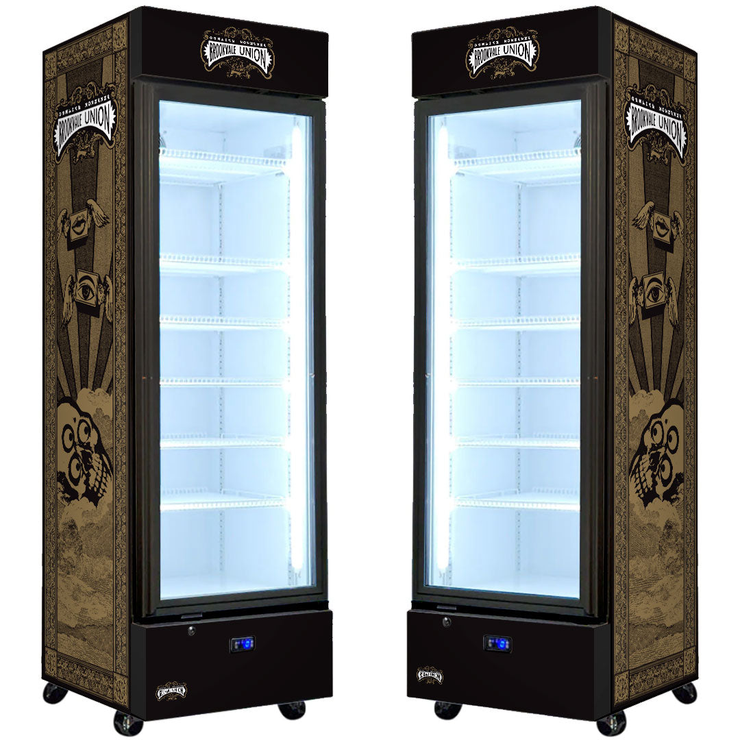 brookvale union Brookvale Union Upright Quiet Running Black Glass Door Bar Fridge - Model SC372B-BVU | Retrocade