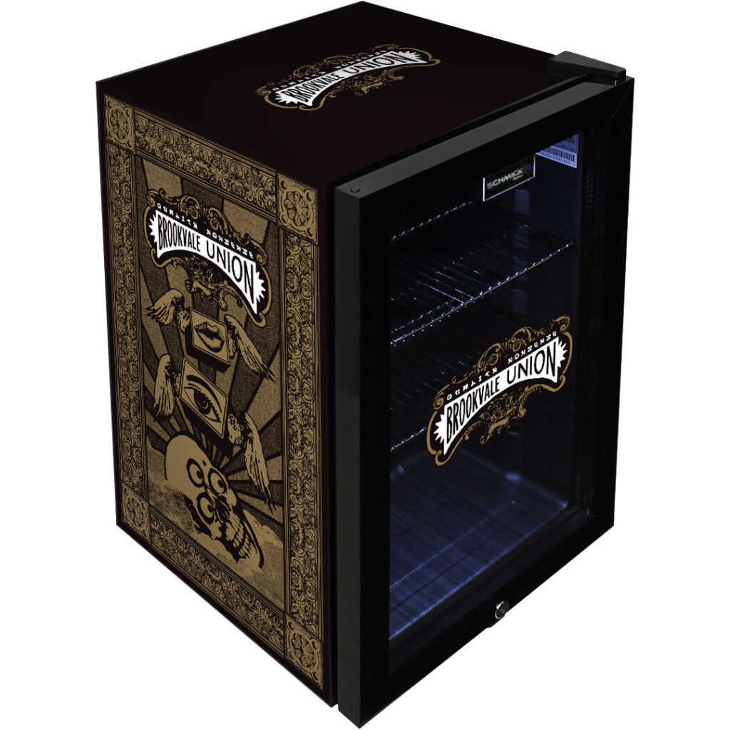 brookvale union Brookvale Union Branded Glass Door Bar Fridge With Cool Frosted Door Logo - Model SC70-B-BVU | Retrocade