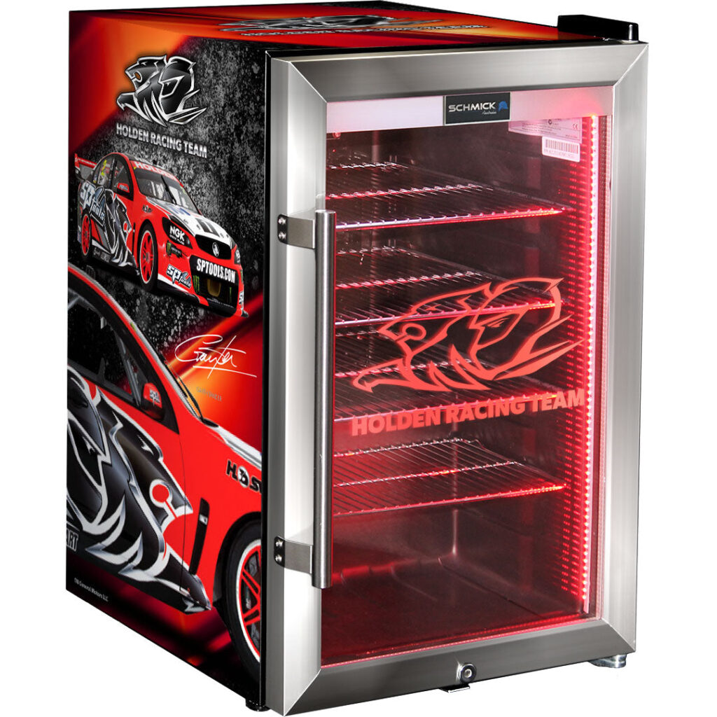 Holden HRT Holden Racing Team Glass Door Bar Fridge With Cool Frosted Door Logo - Model SC70-SS-HRT | Retrocade