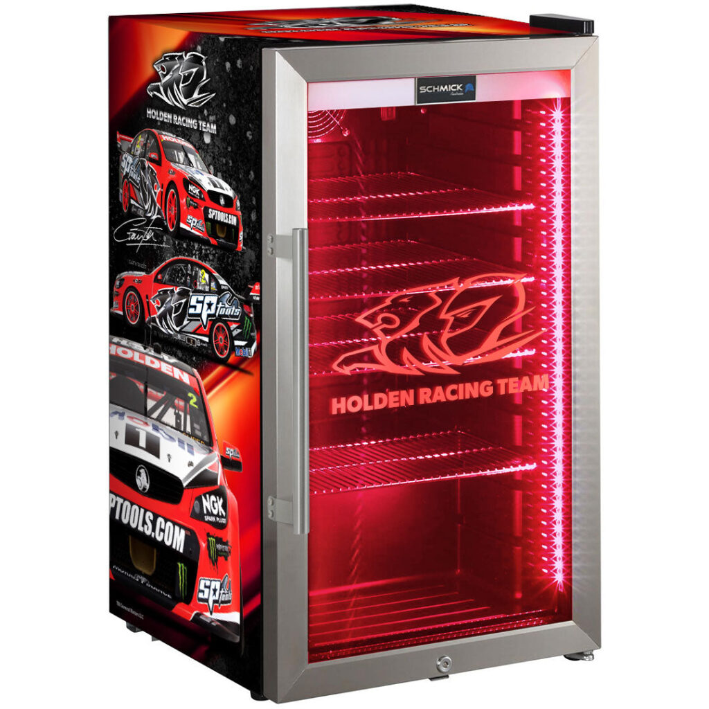 Holden HRT Holden Racing Team Alfresco Bar Fridge With Led Strip Lights, Lock and LOW E Glassd - Model SC88-SS-HRT | Retrocade