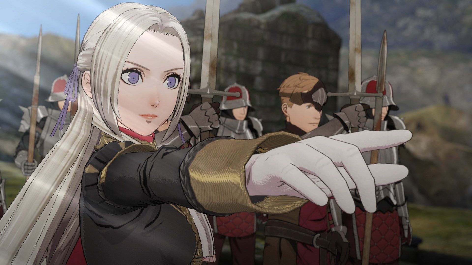 Eldegard pointing in Fire Emblem: Three Houses