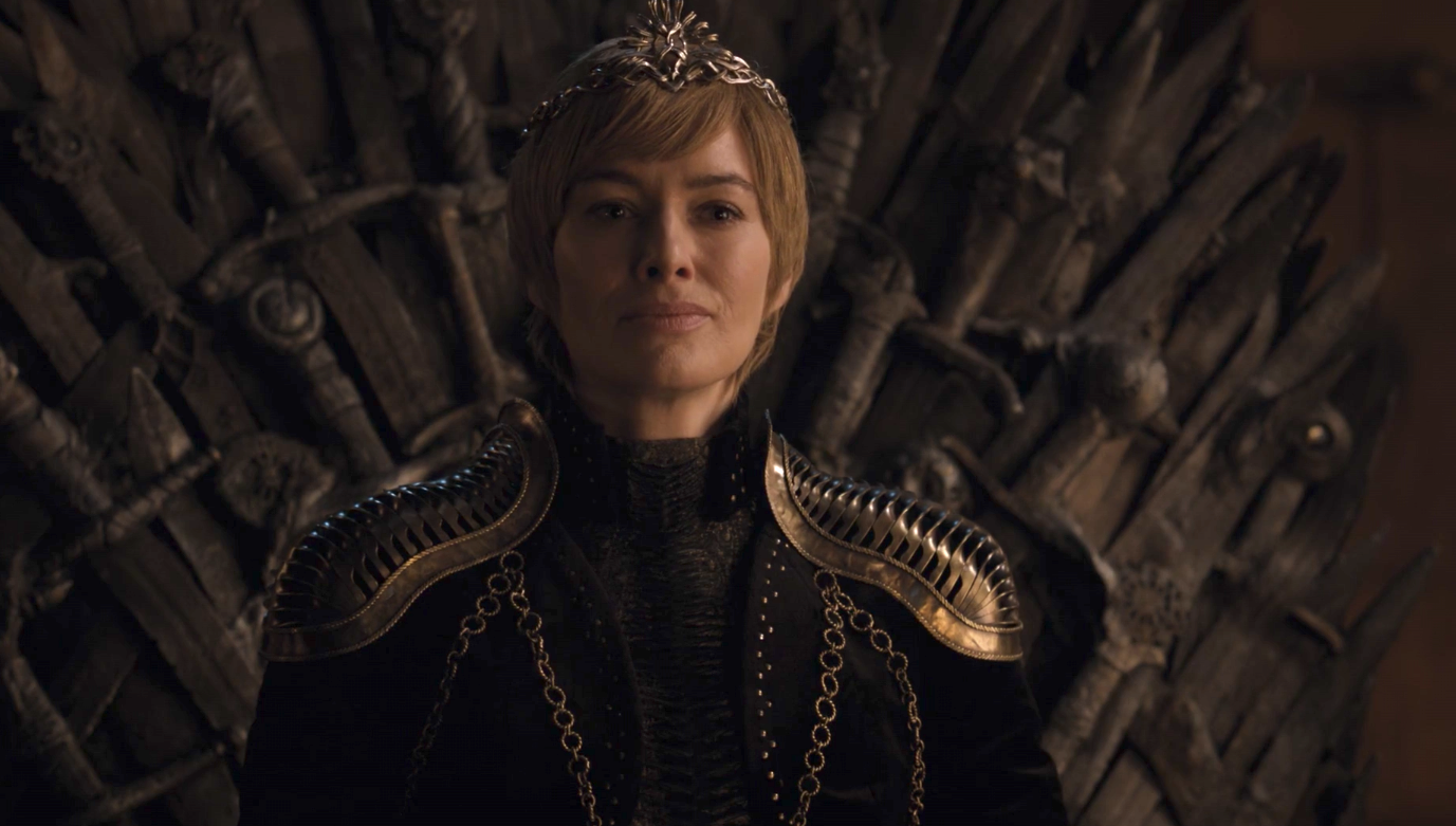 cersei on the iron throne in game of thrones season 8