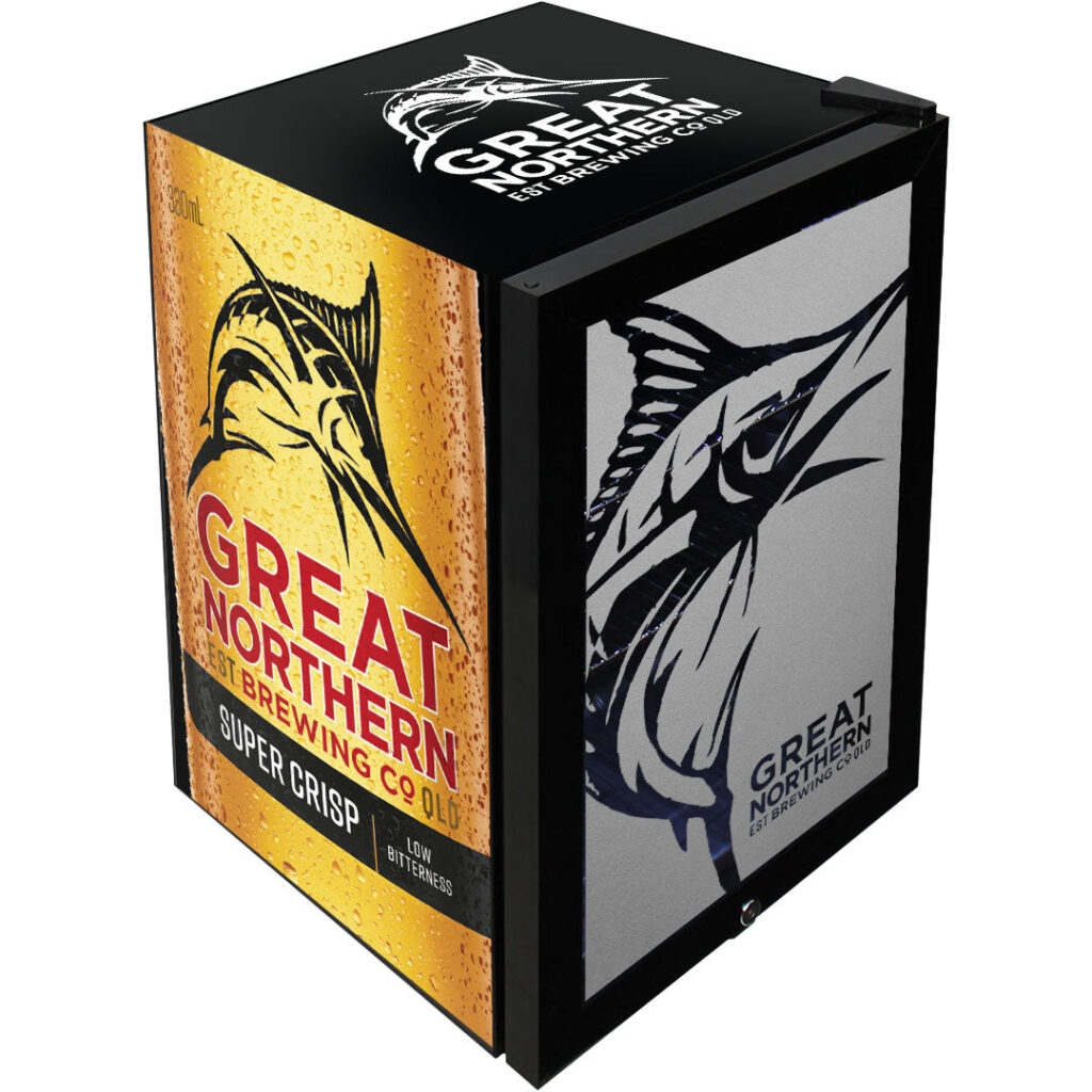 great northern Great Northern Super Crisp Branded Glass Door Bar Fridge With Cool Frosted Door Logo - Model SC70-B-CRISP | Retrocade