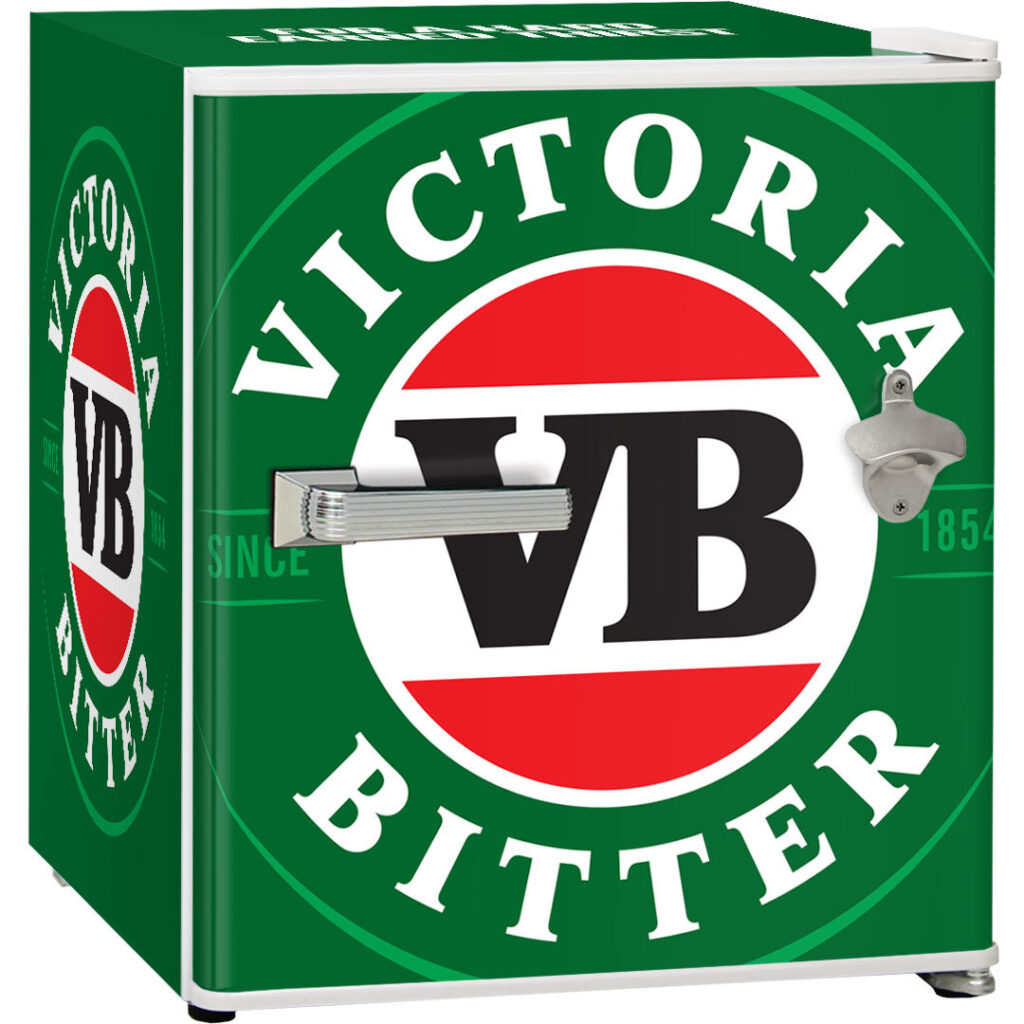 victoria bitter VB Retro Mini Bar Fridge 46 Litre With Opener - Model BC46W-VB-V2 | Retrocade