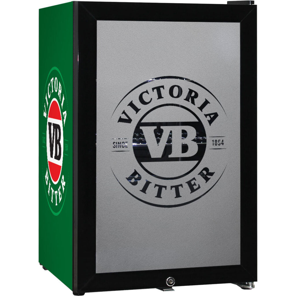victoria bitter VB Branded Glass Door Bar Fridge With Cool Frosted Door Logo - Model SC70-B-VB-V1 | Retrocade