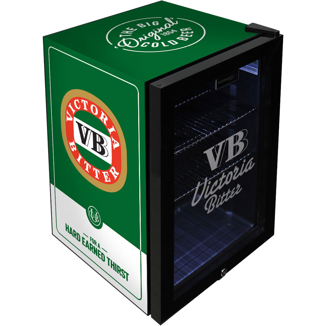 victoria bitter VB Original Branded Glass Door Bar Fridge With Cool Frosted Door Logo - Model SC70-B-VB-V2 | Retrocade