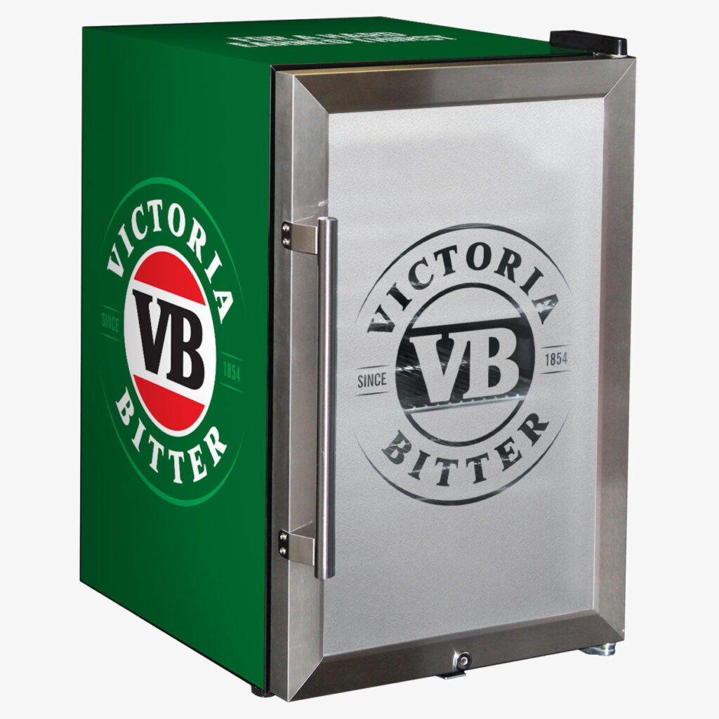 victoria bitter VB Branded Triple Glazed Glass Door Bar Fridge With Cool Frosted Door Logo - Model SC70-SS-VB-V1 | Retrocade