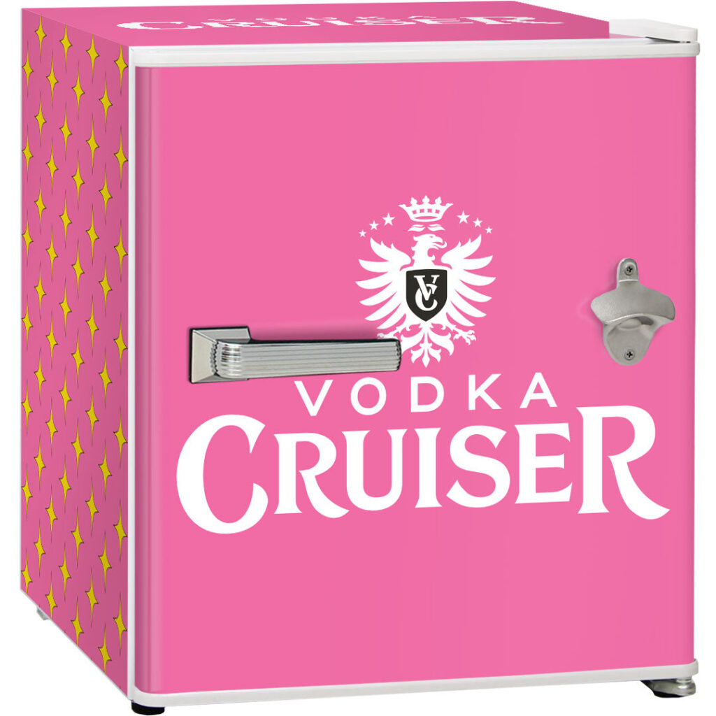 vodka cruiser Vodka Cruiser Retro Mini Bar Fridge 46 Litre With Opener - Model BC46W-VC | Retrocade