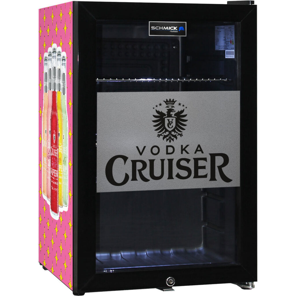 vodka cruiser Vodka Cruiser Official Designed Mini Bar Fridge 70 Litre Double Glazed - Model SC70-B-VC | Retrocade
