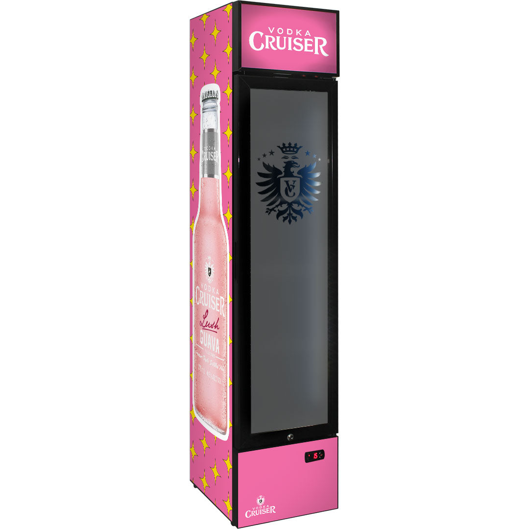 vodka cruiser Vodka Cruiser Branded Skinny Upright Bar Fridge - Model SS-P160-VC | Retrocade