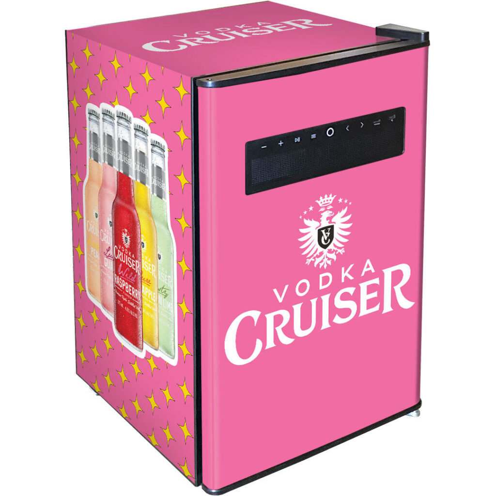 vodka cruiser Vodka Cruiser Blue Tooth Speaker Disco Bar Fridge - Model BC70B-BTS-VC | Retrocade