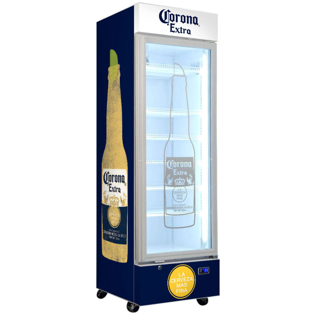 corona Corona Branded Design - Upright Quiet Running Glass Door Bar Fridge - Model SC372W-CORONA | Retrocade