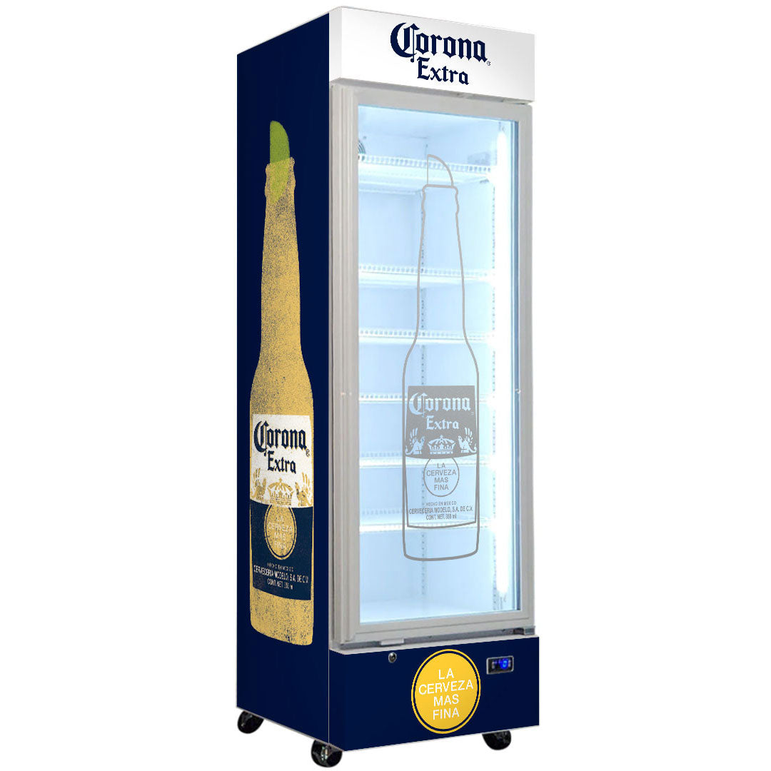 corona Corona Branded Design - Upright Quiet Running Glass Door Bar Fridge - Model SC372W-CORONA | Retrocade