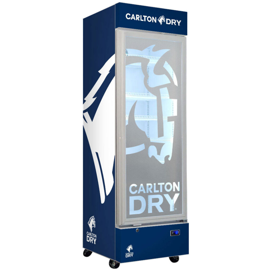 carlton dry Carlton Dry Branded Design - Upright Quiet Running Glass Door Bar Fridge - Model SC372W-DRY | Retrocade - Default Title