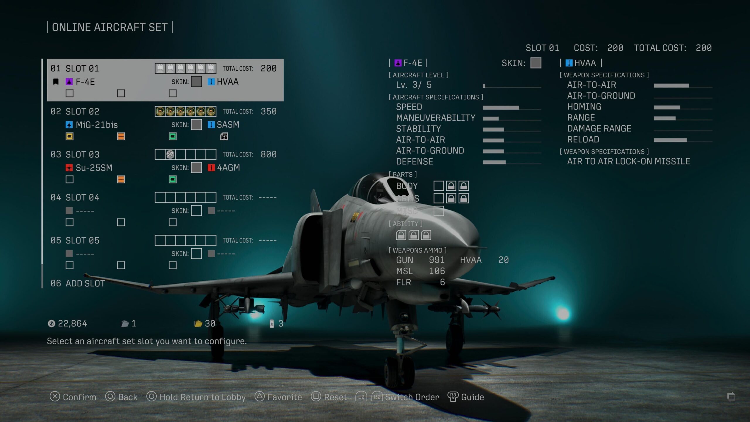 A plane is customized via menu in Ace Combat 8: Wings of Theve.