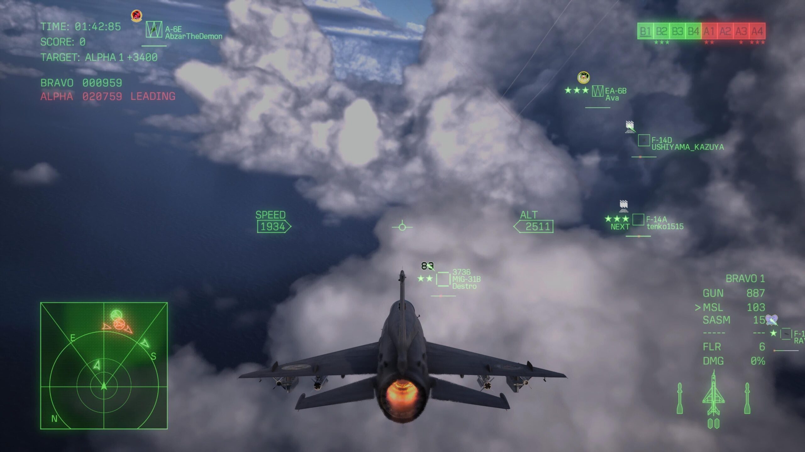 Planes fight in an Ace Combat 8: Wings of Theve multiplayer match.