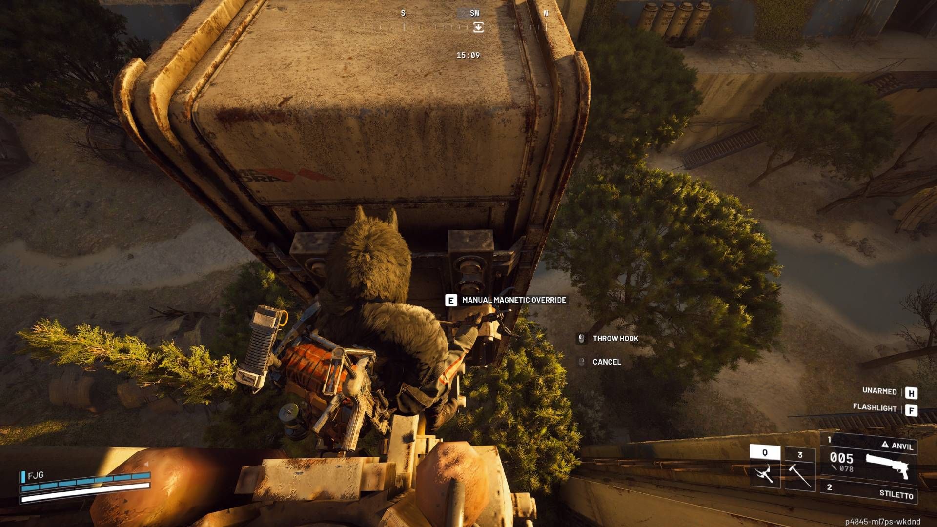 The player in Arc Raiders on top of the crate to override the magnetic lock.
