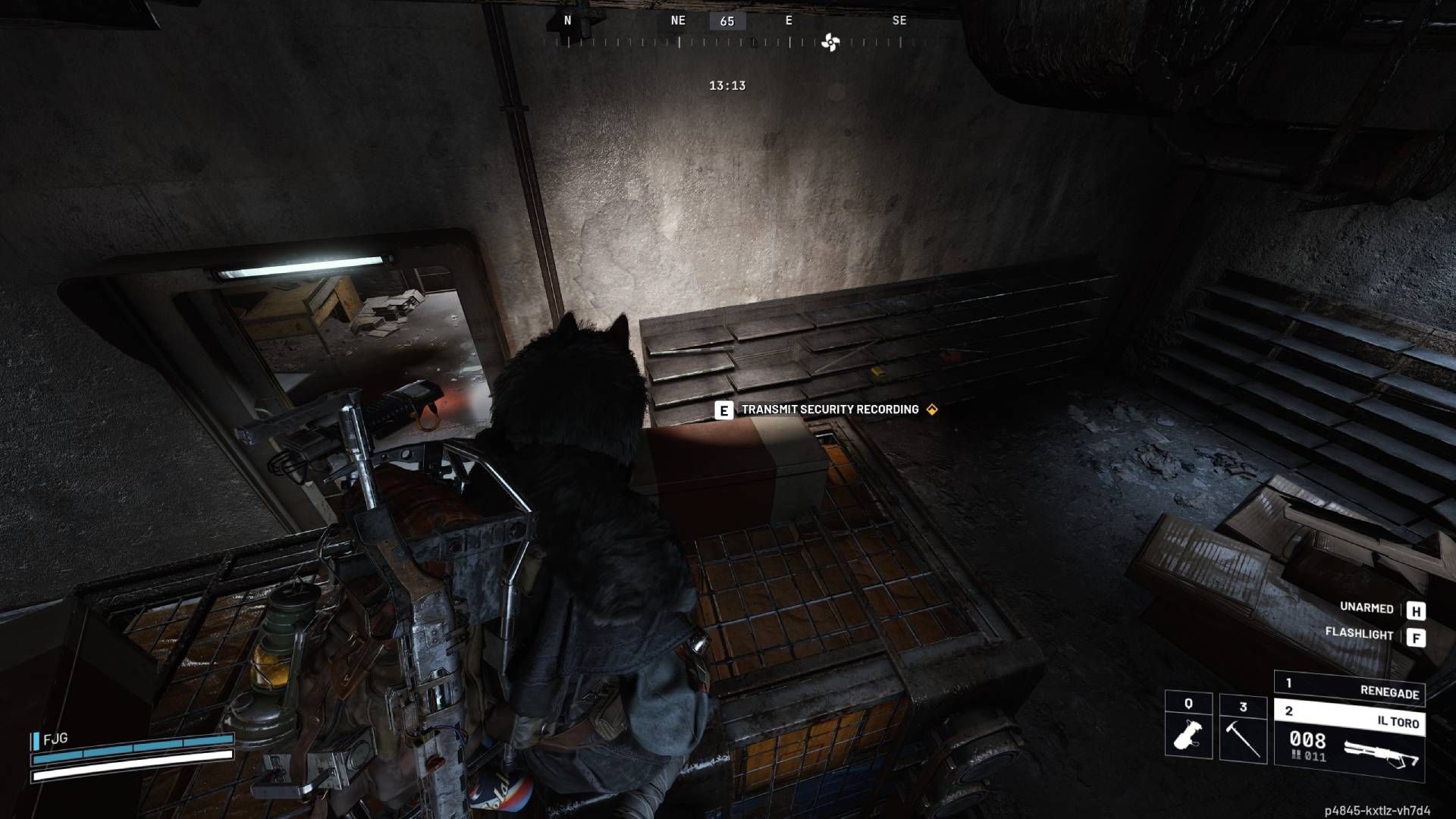 The player on top of the metal shelves with the prompt to transmit the security recording in Arc Raiders.