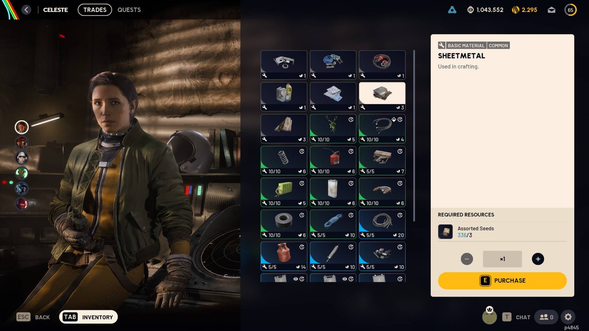 Celeste selling sheet metal in Arc Raiders.