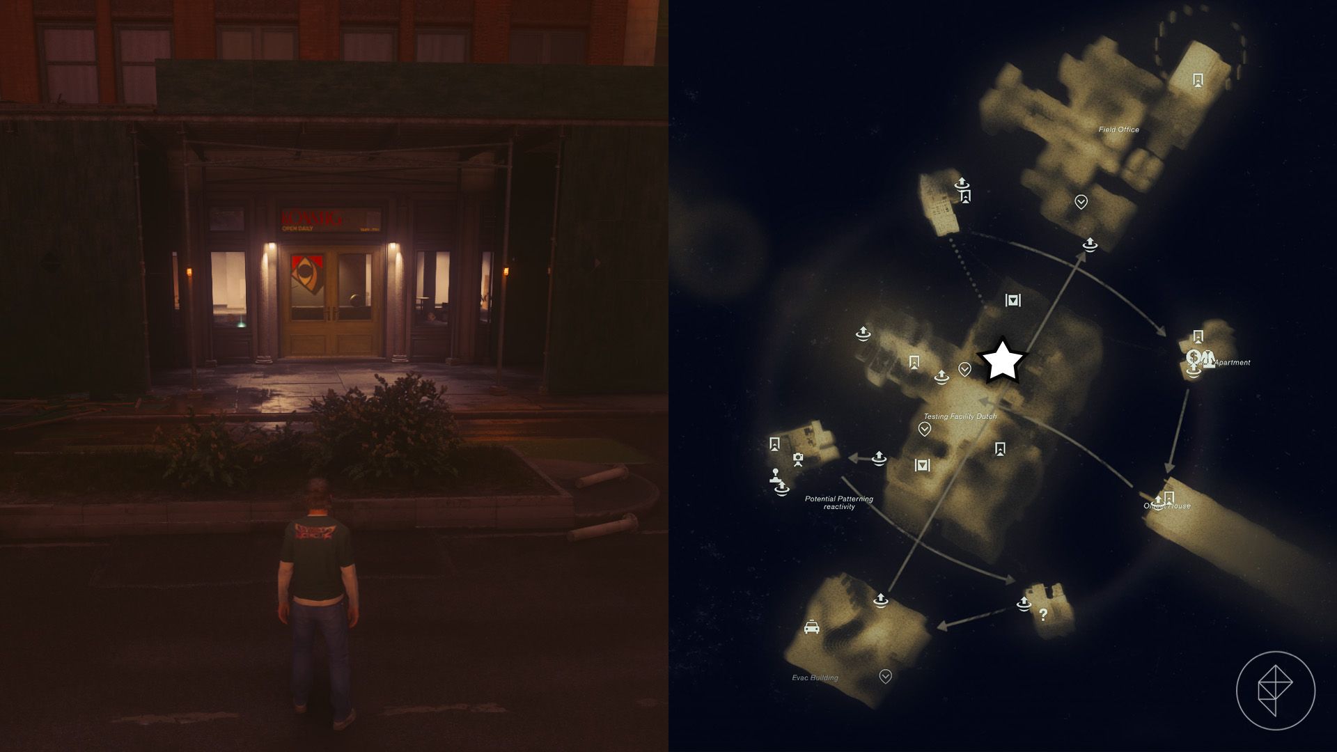 Dylan standing outside of a Konstig art gallery in the Unknown in Control Resonant.