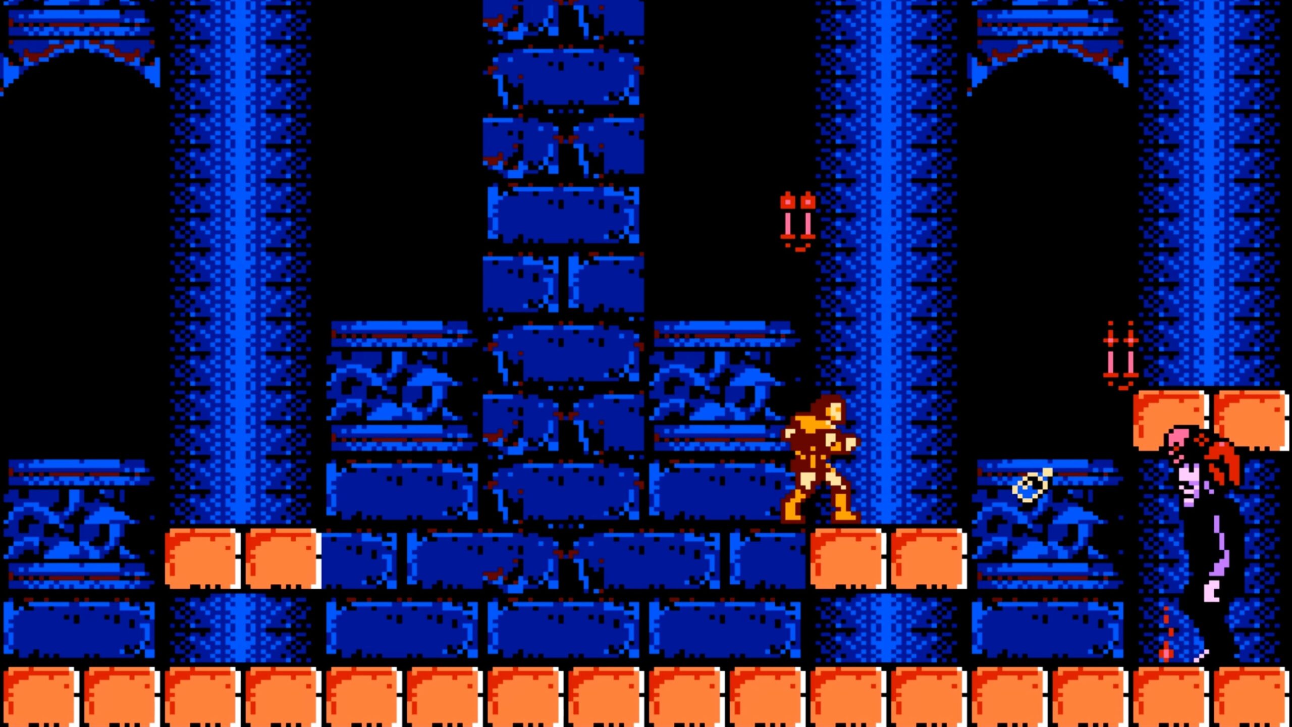 Simon Belmont explores Dracula's castle in the 1986 video game, Castlevania