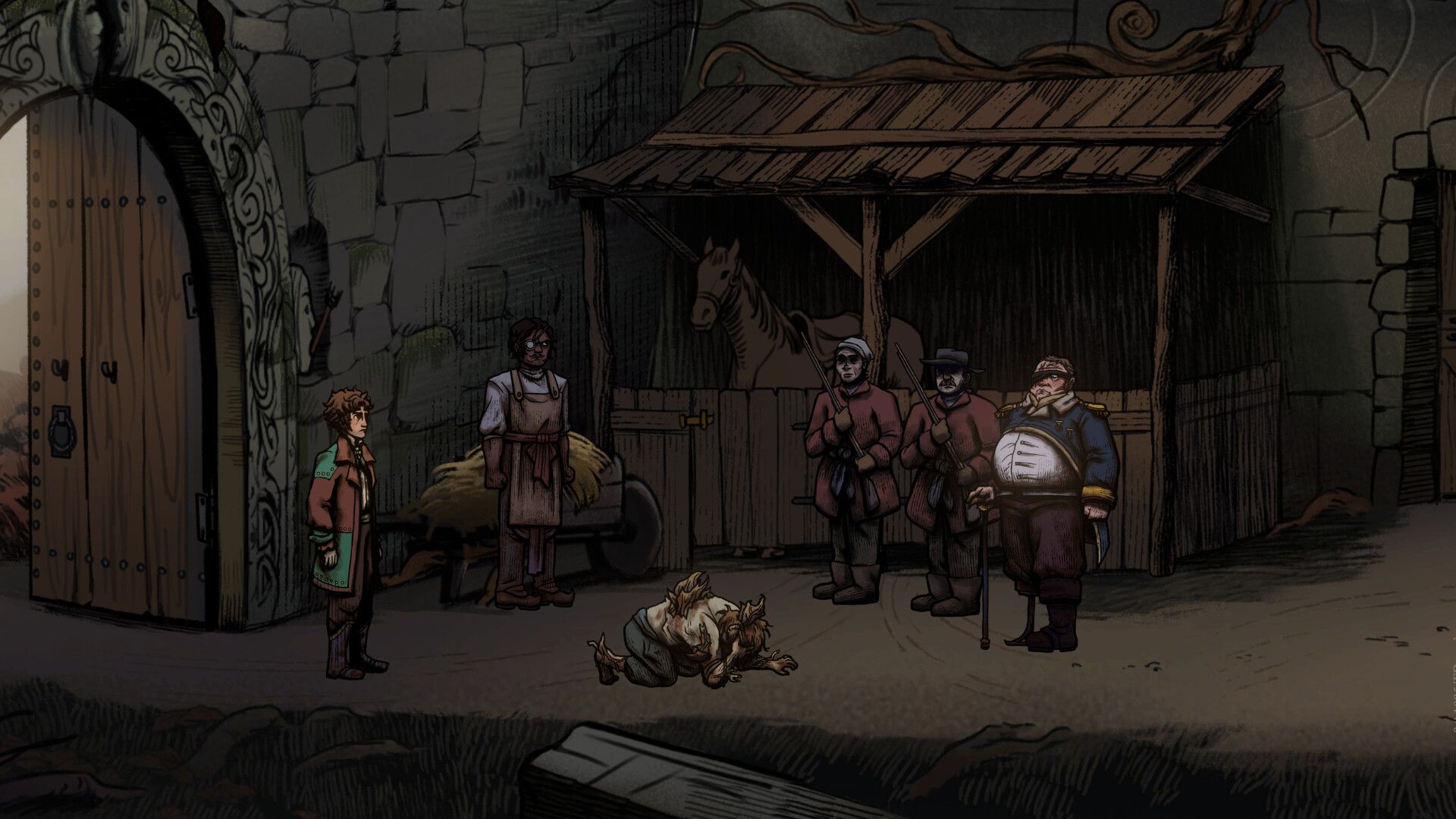 A villager lays down in the street in Curse of Resthaven.