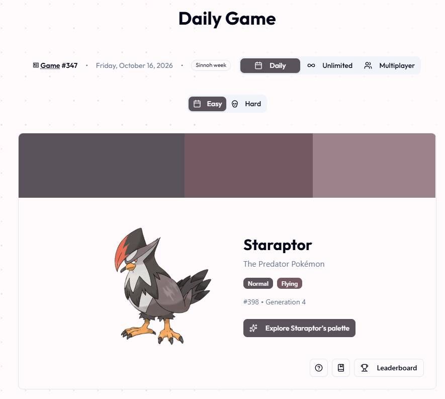 The Pokemon Palette daily game.