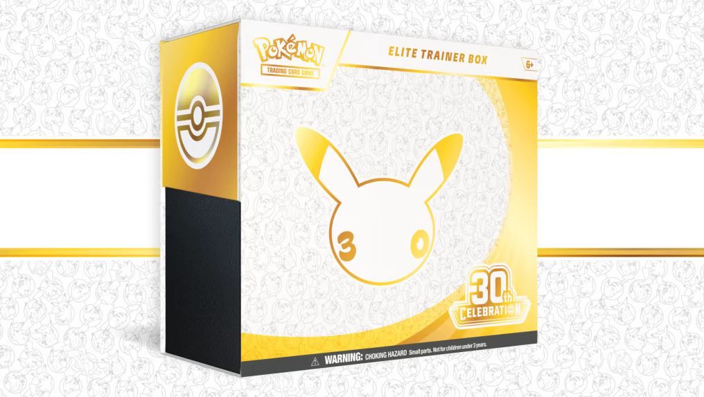 The Pokémon TCG's 30th Celebration Elite Trainer Box, which features a golden Pikachu. 