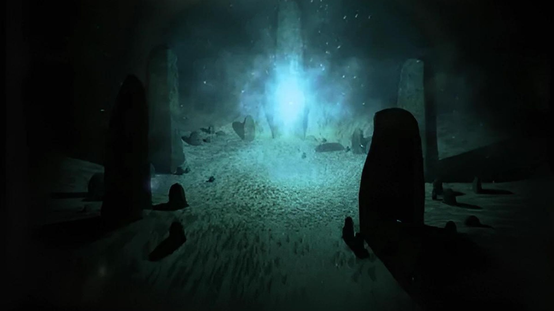 Eternal Darkness: Sanity's Requiem cover art shows enormous stone tablets encircling a grove with blue light coalescing between them.