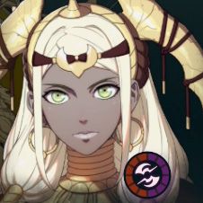 A woman with bright blonde hair and an accessory that gives her horns in Fire Emblem: Fortune's Weave