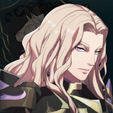 A man with long, blonde, wavy hair in Fire Emblem: Fortune's Weave