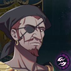 A man with reddish hair, and a black eyepatch and bandana in Fire Emblem: Fortune's Weave