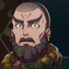 A man with a shaved head, stern eyebrows, and a thick beard in Fire Emblem: Fortune's Weave