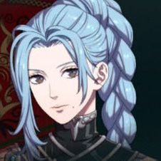 A woman with light blue hair tied into a tight top braid in Fire Emblem: Fortune's Weave