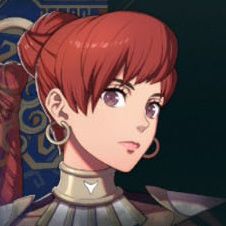 A red-haired woman who has a ring hair accessory adding more hair to her ponytail in Fire Emblem: Fortune's Weave