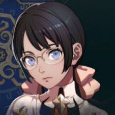 A black-haired girl with glasses and pink ribbons in her hair in Fire Emblem: Fortune's Weave