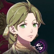 A green haired woman with her hair tucked into a low braid in Fire Emblem: Fortune's Weave