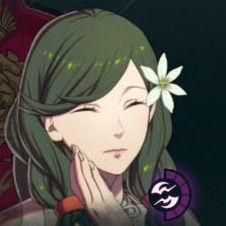 A woman with wavy green hair, closed eyes, and a white flower in her hair in Fire Emblem: Fortune's Weave