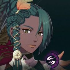 A woman with dark green hair and intricate braids around the side of her head in Fire Emblem: Fortune's Weave
