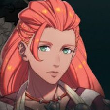 A woman with long orange hair slicked back in Fire Emblem: Fortune's Weave